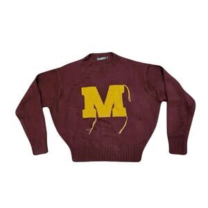 MENNACE VARSITY KNITTED JUMPER IN BURGUNDY WITH RUST EMBROIDERY-RED